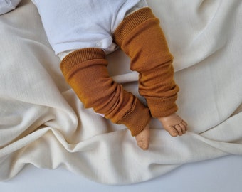 Tragestulpen Beinstulpen Baby 0-6 Monate aus Upcycling-Wolle Ocketgelb natürlicher Sonnenschutz im Sommer für Babys und Kleinkinder
