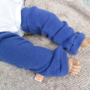 Leg warmers for babies 0-6 M made from upcycled cashmere & silk in blue image 1