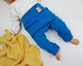 Mitwachs-Hose für Babys 50/56 aus 100% Upcycling Wolle in Azurblau