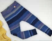 Outdoor-Hose für Kleinkinder 110/116 aus Upcycling Wolle in Blau Lila gestreift