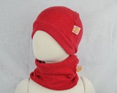 Set Mütze und Loop aus Upcycling Wolle & Kaschmir für Babys und Kleinkinder KU 46-48 cm in Rot