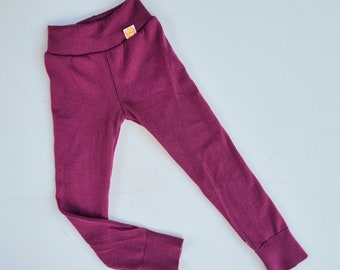 Leggings para niños pequeños 98/104 hechos de mezcla de lana merino 100% reciclada en rosa