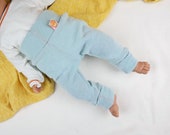 Mitwachs-Hose für Babys 50/56 aus Upcycling-Kaschmir in Hellblau Mint