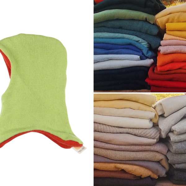 Cagoule pour bébés et tout-petits en laine recyclée dans les couleurs de votre choix