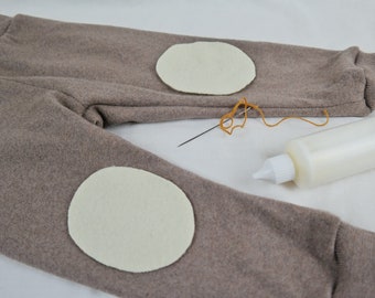 1 pair of wool felt patches upcycling wool for repairing woolen clothing in cream white oval shape