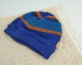 Mütze Beanie für Kleinkinder KU 52-55 aus Upcycling Wolle in Blau Orange gestreift
