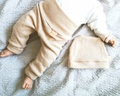 Mitwachs-Hose für Babys Neugeborene 50/56  aus Upcycling-Kaschmir in Beige