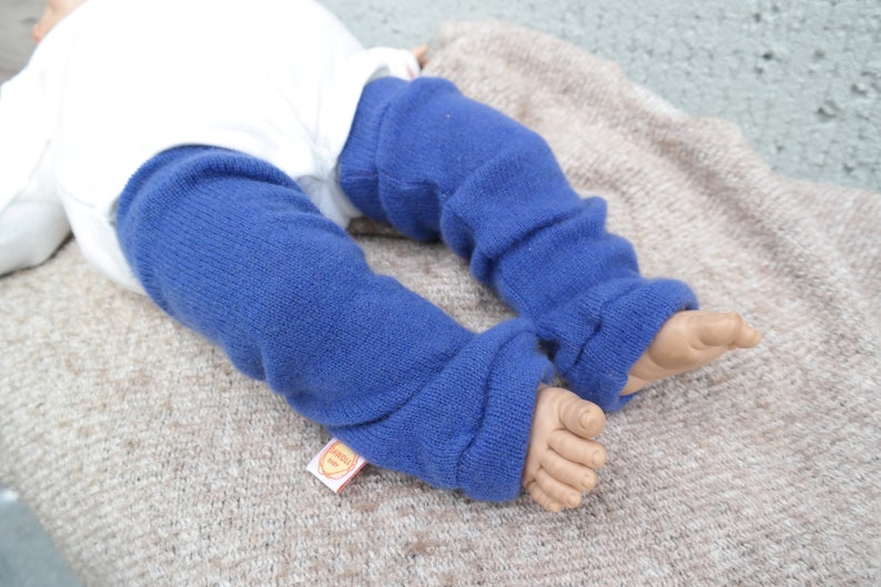 Leg warmers for babies 0-6 M made from upcycled cashmere & silk in blue image 5