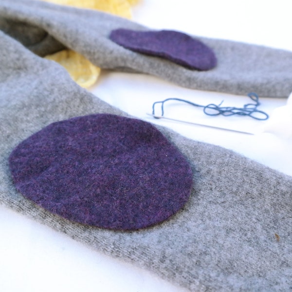 Paar Upcycling Wollwalk Flicken Patches zum Wollkleidung reparieren in Lila Oval-Form