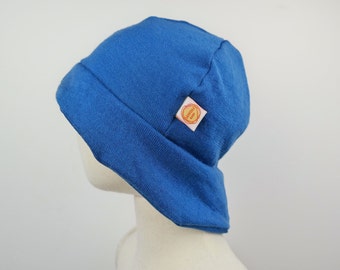 Cappello da sole estivo bebè bambino KU 46-49 con protezione per il collo in 100% lana merino riciclata in blu cielo