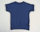 T-Shirt für Kinder 122/128 aus leichter Upcycling Wolle in Dunkelblau