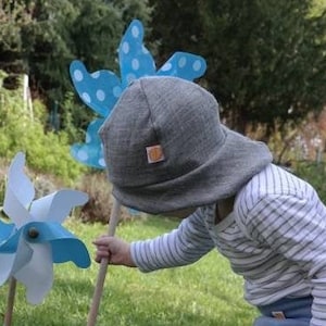 Sun hat summer hat baby toddler with neck protection made from 100% rescued wool head circumference 42 - 45 cm in gray