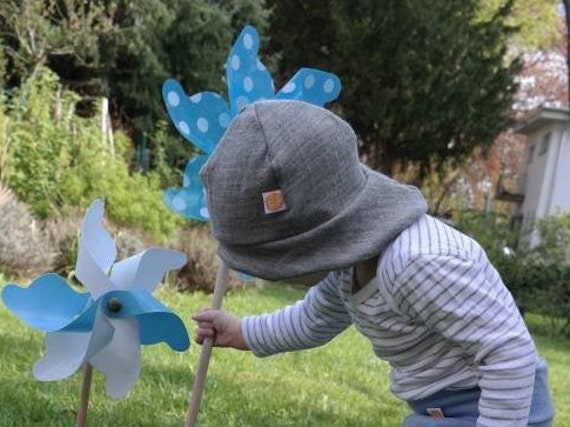 Gorro para el sol, gorro de verano para bebé con protección para el cuello,  100% lana rescatada, circunferencia de la cabeza 42 45 cm en gris -   México