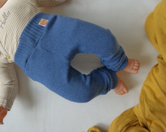 Mitwachs-Hose für Babys 62/68 aus Upcycling Seide & Kaschmir in Blau