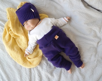 Baby set gift for birth consisting of pants and hat 62/68 made of 100% upcycled cashmere in purple