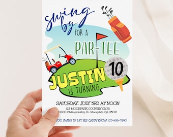 Par-Tee| Golf themed Birthday | Hole in One | Golf Party | Boy Party | Any Age | Golf | Golf Lover | Boy Sports Birthday Invitation