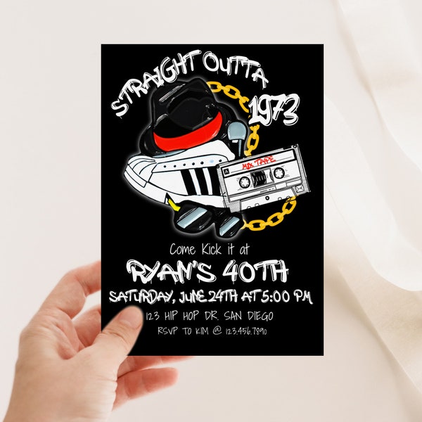 Editable, Invitation for Men, Hip Hop party, Any Age, Man Birthday invite, Adult Birthday Invitation, Printable, RETRO, 80s, 90s, graffiti