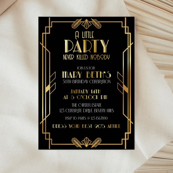 Editable, Invitación Gatsby, Invitación Art Déco, Invitación Flapper, Gran Gatsby, Cena Misteriosa Asesinato, Locos Años Veinte, Invitación Digital