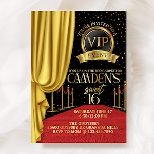 VIP, Red Carpet Birthday, Hollywood Birthday, Sweet 16, ANY AGE, Editable, Quinceanera, Prom, Graduation Party, Any Event, Digital Download image 5