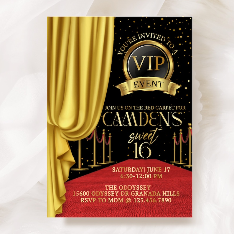 VIP, Red Carpet Birthday, Hollywood Birthday, Sweet 16, ANY AGE, Editable, Quinceanera, Prom, Graduation Party, Any Event, Digital Download image 5