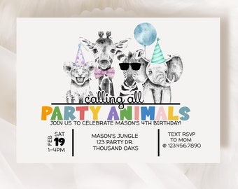 EDITABLE, Calling al Party animals, Party Animal invitation, Printable Birthday Invitation, Digital Download, Animal Birthday, Any Age,