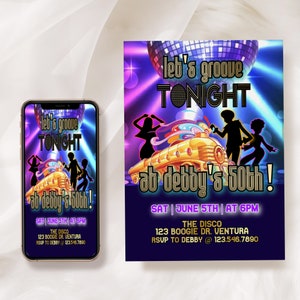 EDITIERBAR, Disco Party, Let's Groove Tonight, 70er Jahre Geburtstagseinladung, 70er Jahre, Soul Train, Disco Ball Einladung, JEDES Alter, Disco Dance, 60er, 70er Jahre