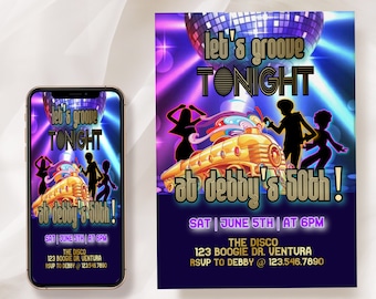 MODIFIABLE, Disco Party, Let's Groove Tonight, Invitation d'anniversaire des années 70, années 70, Soul Train, invitation Disco Ball, TOUT ÂGE, Disco Dance, années 60, années 70