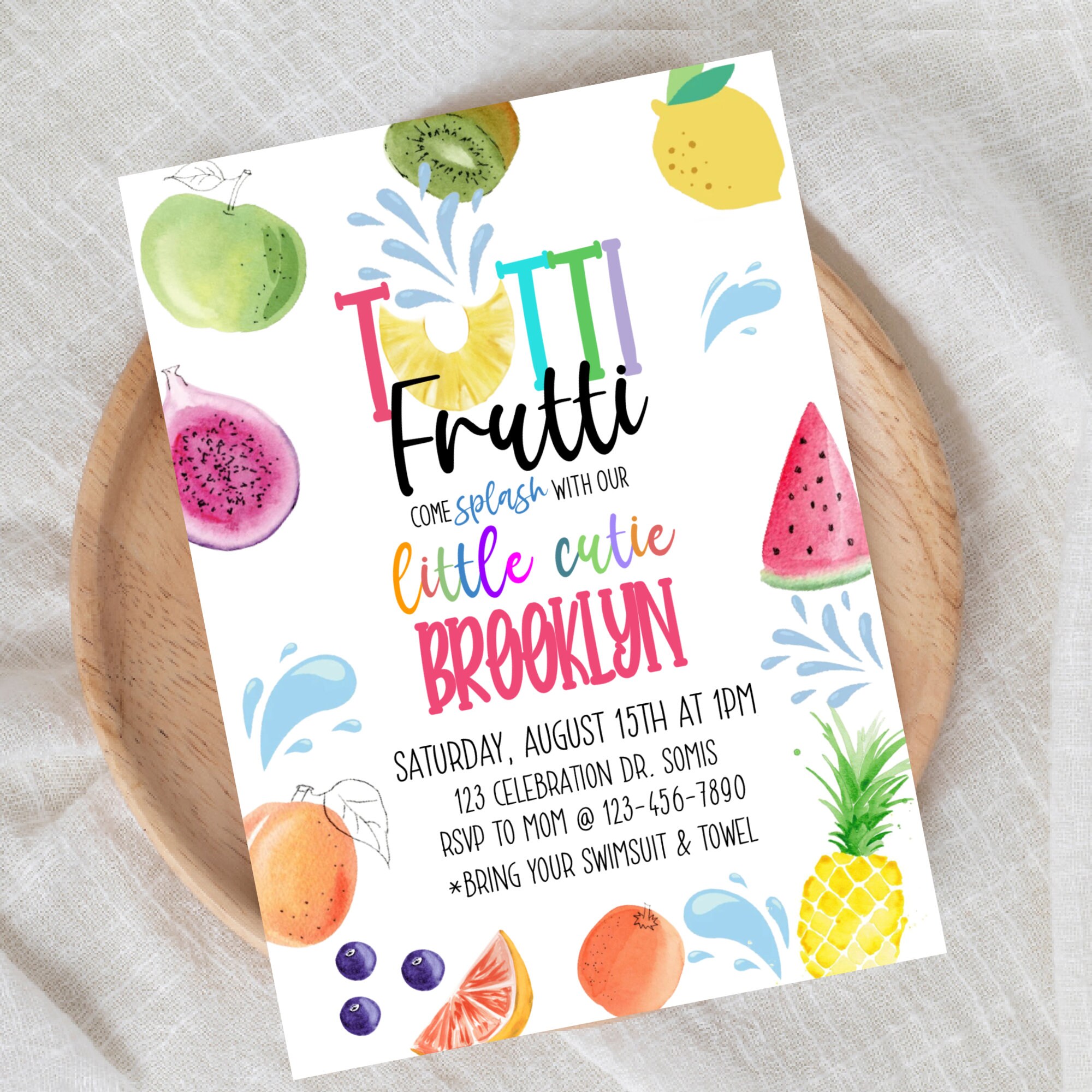 Tutti Frutti Birthday Party Invitation: Tropical Summer Theme (Digital)