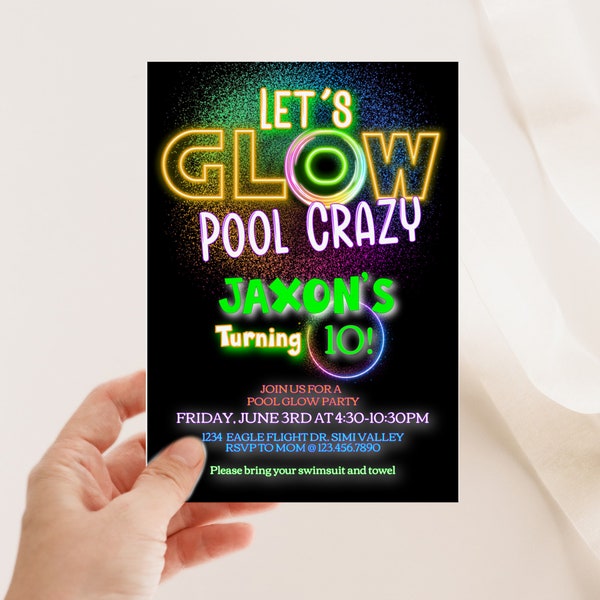 EDITABLE, Glow Party Invitation, Neon Glow in the dark, Glow Invitation, Glow Pool Party, Glow Crazy, Any Age, Glow Birthday, Pool Party