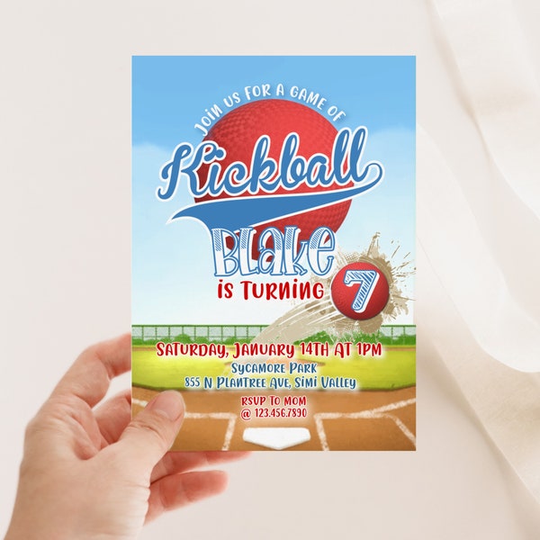 EDITABLE, Kickball Party, Any Age, Sports Party, Dodge Ball Birthday, Ball Party, Kickball, Park Birthday,  Digital Download, Boy Party