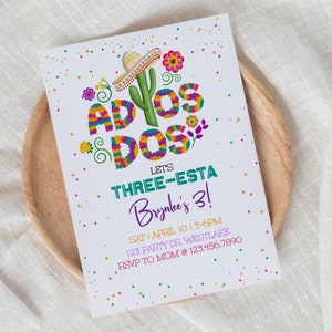 Adeus, Festa, Aniversário de Festa, três, 3º Aniversário, Gênero Neutro, Editável, Convite Mexicano, Três-esta, Aniversário Infantil,