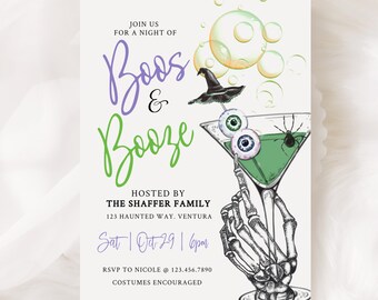 Editable, Boos and Booze, Halloween, Adult Halloween, Costume Party, Costumes and Cocktails Invitation, Instant Download,Adult Costume Party
