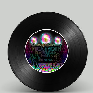 Editable Disco Party Vinyl Record Label: Retro 60&#39;s 70&#39;s (Printable)