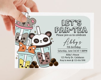 EDITABLE, Let's Par-Tea, Boba Party, Boba Birthday, Tea Party, Any Age, Boba theme, parTEA, INSTANT DOWNLOAD, Digital Invite