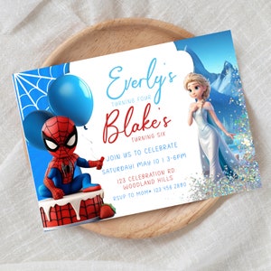 Superhero Princess Joint Birthday Invitation: Sibling Party (Digital)