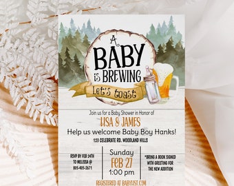 Woodland Baby Shower Invitation: A Baby is Brewing (Digital Download)