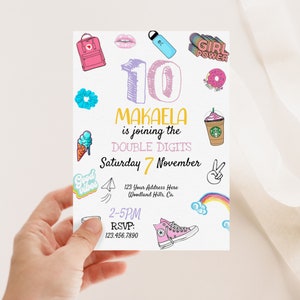 VSCO, girl, Double Digits, 10 years old, Girl party invite, Teen girl birthday invite, Teen party, Teen Birthday, TEN, Editable, Digital