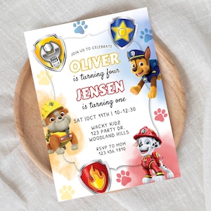 Paw Patrol Joint Birthday Invitation: Sibling Puppy Party (Digital)