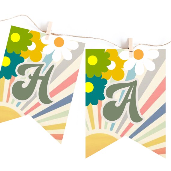 Groovy Birthday Banner Happy Birthday Birthday Banner | Etsy