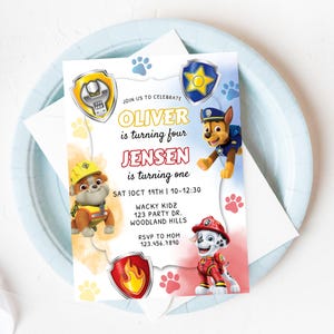 Paw Patrol Joint Birthday Invitation: Sibling Puppy Party (Digital)