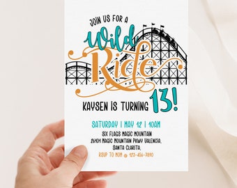 Amusement Park Birthday Invitation: Roller Coaster Theme (Digital)