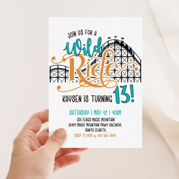 Editable, Amusement Park Birthday, Amusement Park, Theme Park Invitation, Roller Coaster Invite, Roller Coaster, Teen party, Any Age,Digital