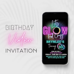 Neon Glow Birthday Video Invitation: Pool Party (Digital Video)