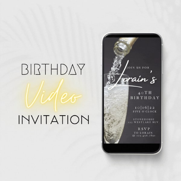 Champagne Birthday Video Invitation Etsy