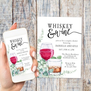 Whiskey and Wine, Engagement party, Couples Shower, Modern Bridal shower, EDITABLE, Engagement Invite, Wine, Whiskey, Birthday Invitation