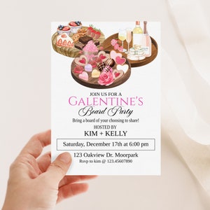 Bearbeitbar, Galentine's Day, Mädchenbande, Brettparty, Valentinstag, Einladung, Galentine einladen, Spieleabend, Hen's Night, Girls Night, Charcuterie