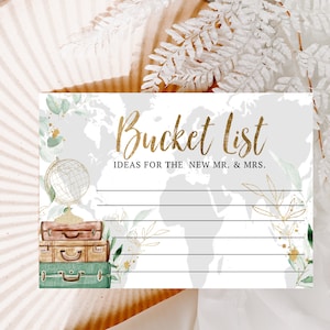Tarjeta de oración, Oraciones y bendiciones, La aventura espera la despedida de soltera, Tema de viaje, Ducha nupcial, Ducha nupcial verde y dorada, Lista de deseos