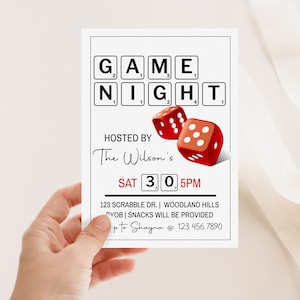 EDITABLE, Game Night, Game night birthday, Instant Download, Dice, Card Game, Family Party, Birthday Invite, Adult Birthday, Scrabble, Cards