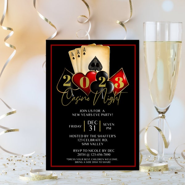 Casino Night, Casino Theme, New years party, New years invite, 2023, Cheers to the New Year, Cheers, Casino Holiday party, Holiday Party