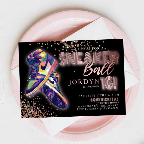 EDITABLE, Girl Sneaker party, Sneaker Ball, Come Kick it, Kicks, Teen party, Tween Birthday, Teen Birthday, Sweet 16 Invitation, ANY AGE,